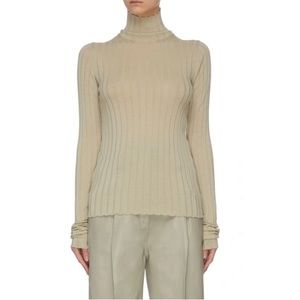 Petar Petrov RIBBED MERINO WOOL TURTLENECK TOP IN NEUTRAL